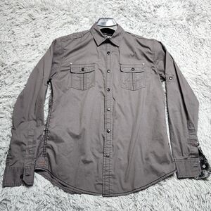 Drill Shirt Mens Small Button Up Long Sleeve Western Snap Pockets Bandana Cuff‎